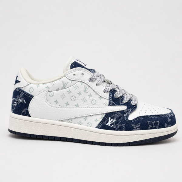 نایک ایر جردن ۱ بدون ساق تراویس اسکات لویی ویتون سورمه ای سفید Nike air jordan 1 low Travis Scott Navy Blue White