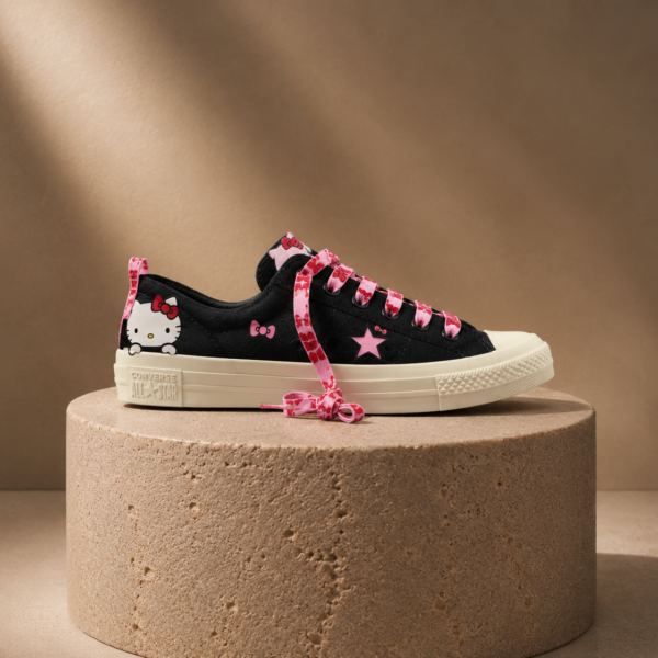 کانورس آل استار ۱۹۷۰ بدون ساق هلو‌ کیتی صورتی مشکی Converse all star 1970 low Hello Kitty