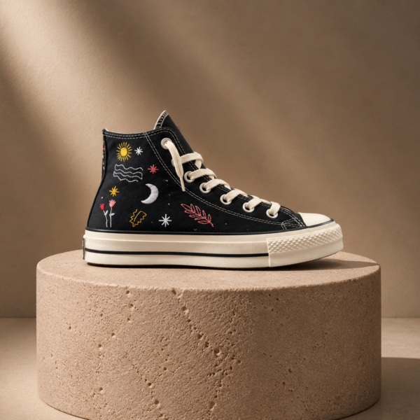 کانورس آل استار ساقدار چاک تیلور پلتفرم مشکی طرحدار Converse Chuck Taylor Plataforma All Star Black