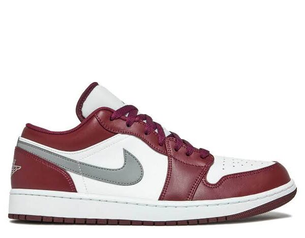 نایک ایر جردن 1 بدون ساق بوردو سفید زرشکی Nike air jordan 1 low Bordeaux